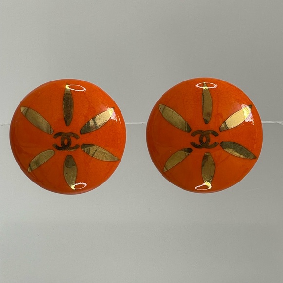 CHANEL Jewelry - CHANEL Paris CC 1997 Gold Plated Orange Ceramic Earrings